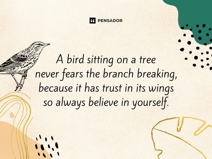 A bird sitting on a tree never fears the branch breaking, because it has trust in its wings so always believe in yourself.