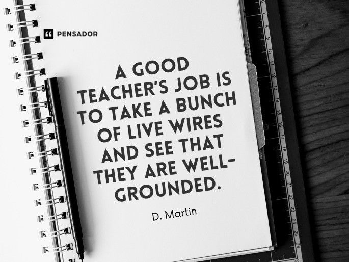 A good teacher’s job is to take a bunch of live wires and see that they are well-grounded.  D. Martin