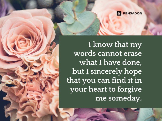 I know that my words cannot erase what I have done, but I sincerely hope that you can find it in your heart to forgive me someday.