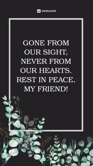 Gone from our sight, never from our hearts. Rest in peace, my friend!