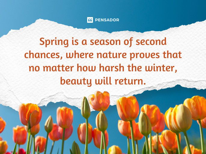 Spring is a season of second chances, where nature proves that no matter how harsh the winter, beauty will return.