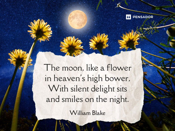 The moon, like a flower in heaven‘s high bower, With silent delight sits and smiles on the night.  William Blake