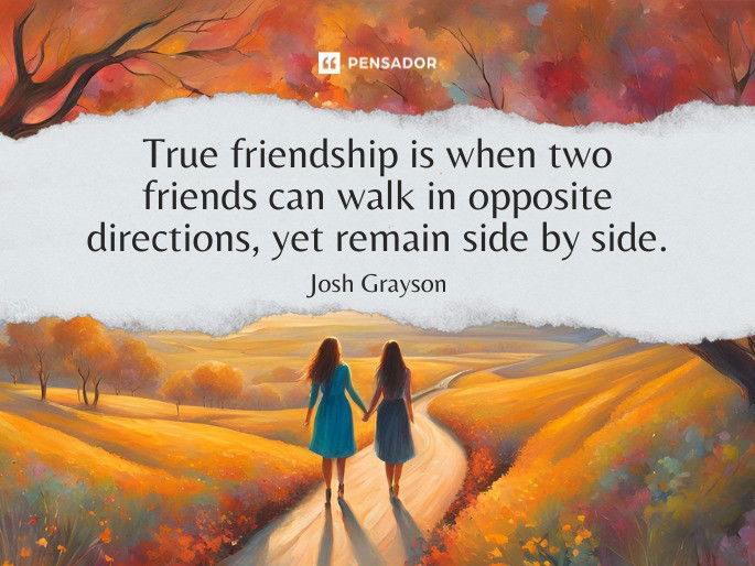 True friendship is when two friends can walk in opposite directions, yet remain side by side. Josh Grayson