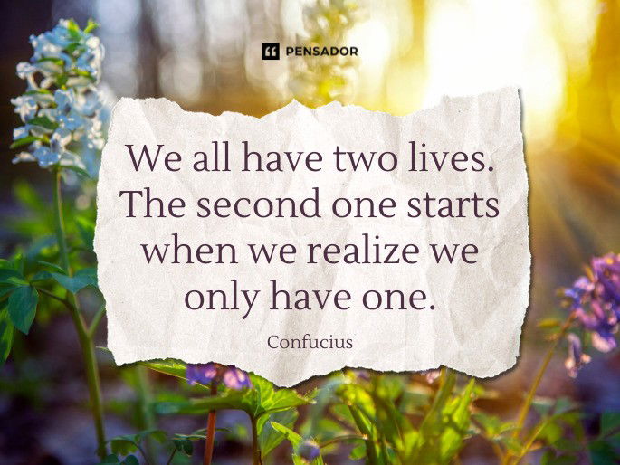 We all have two lives. The second one starts when we realize we only have one.  Confucius