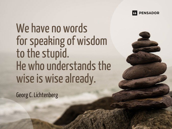 We have no words for speaking of wisdom to the stupid. He who understands the wise is wise already.  Georg C. Lichtenberg