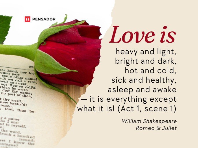 Love is heavy and light, bright and dark, hot and cold, sick and healthy, asleep and awake — it is everything except what it is! (Act 1, scene 1)  William Shakespeare - Romeo & Juliet