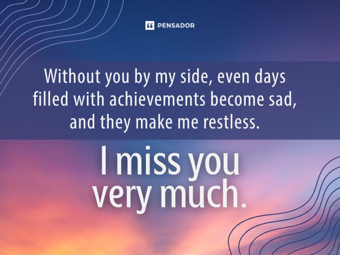 Without you by my side, even days filled with achievements become sad, and they make me restless. I miss you very much.