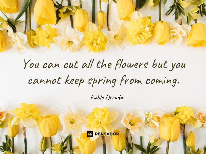 You can cut all the flowers but you cannot keep spring from coming. Pablo Neruda