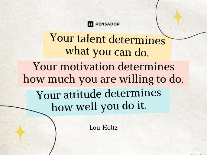 Your talent determines what you can do. Your motivation determines how much you are willing to do. Your attitude determines how well you do it.  Lou Holtz