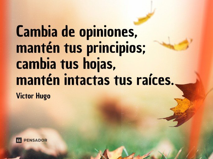 Cambia de opiniones, mantén tus principios; cambia tus hojas, mantén intactas tus raíces. Victor Hugo