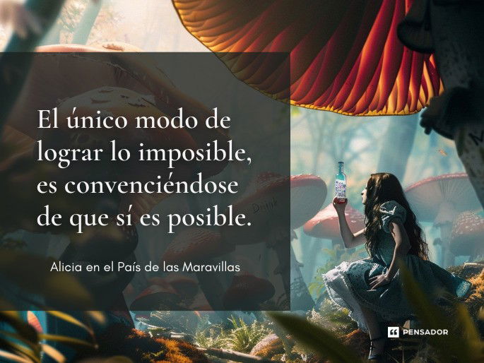 El único modo de lograr lo imposible, es convenciéndose de que sí es posible.  Alicia en el País de las Maravillas