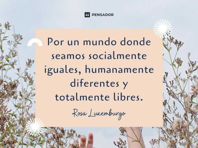 Por un mundo donde seamos socialmente iguales, humanamente diferentes y totalmente libres. Rosa Luxemburgo