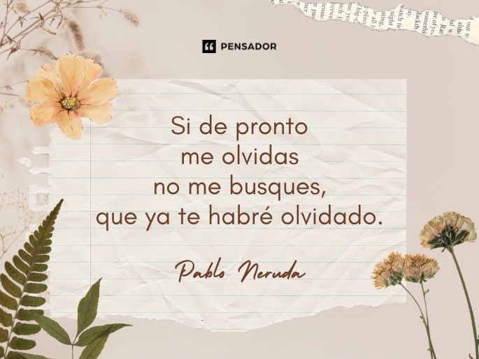 Si de pronto me olvidas no me busques, que ya te habré olvidado.  Pablo Neruda