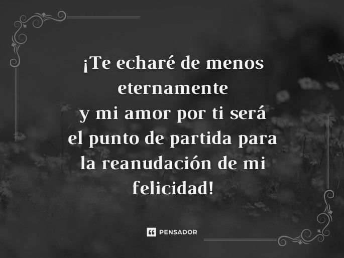 ¡Te echaré de menos eternamente y mi amor por ti será el punto de partida para la reanudación de mi felicidad!