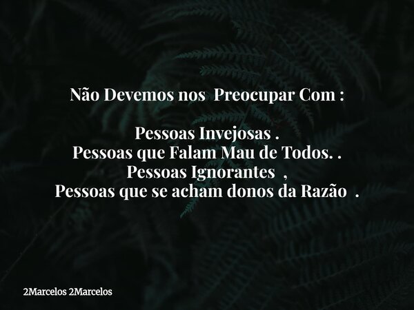 Não Devemos nos Preocupar Com : Pessoas Invejosas . Pessoas que Falam Mau de Todos. . Pessoas Ignorantes , Pessoas que se acham donos da Razão .... Frase de 2Marcelos 2Marcelos.