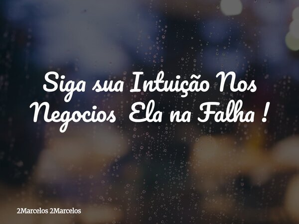 Siga sua Intuição Nos Negocios Ela na Falha !... Frase de 2Marcelos 2Marcelos.
