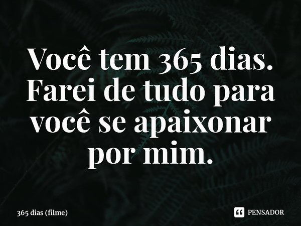 ⁠Você tem 365 dias. Farei de tudo para você se apaixonar por mim.... Frase de 365 dias (filme).