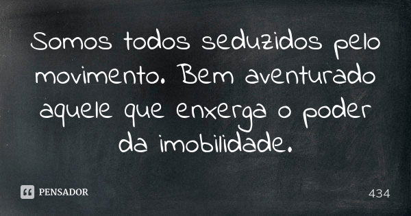 Somos todos seduzidos pelo movimento. Bem aventurado aquele que enxerga o poder da imobilidade.... Frase de 434.