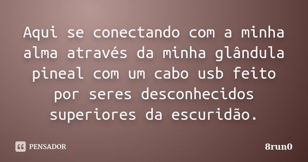 Aqui se conectando com a minha alma através da minha glândula pineal com um cabo usb feito por seres desconhecidos superiores da escuridão.... Frase de 8run0.