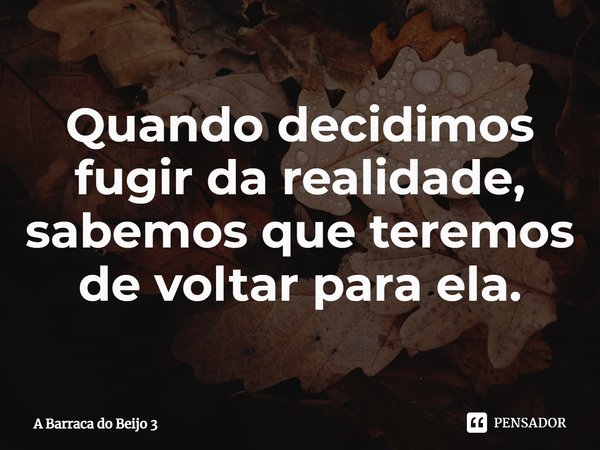 ⁠⁠Quando decidimos fugir da realidade, sabemos que teremos de voltar para ela.... Frase de A Barraca do Beijo 3.