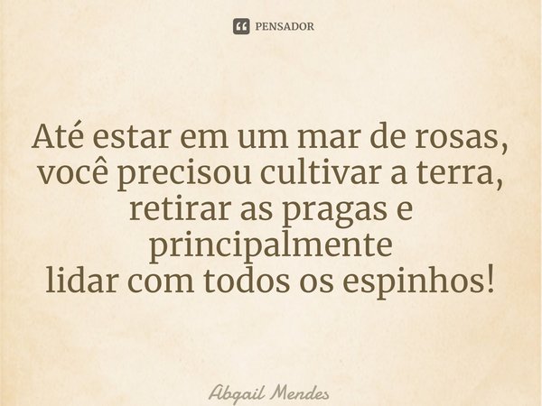 ⁠Até estar em um mar de rosas, você precisou cultivar a terra, retirar as pragas e principalmente lidar com todos os espinhos!... Frase de Abgail Mendes.