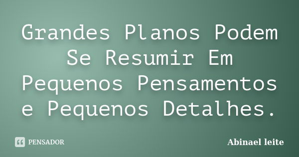 Grandes Planos Podem Se Resumir Em Pequenos Pensamentos e Pequenos Detalhes.... Frase de Abinael leite.