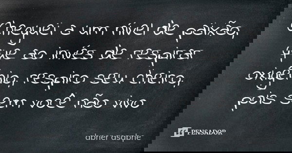 Cheguei a um nível de paixão, que ao invés de respirar oxigênio, respiro seu cheiro, pois sem você não vivo... Frase de Abner Asaphe.