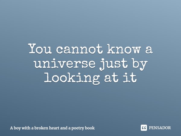 ⁠You cannot know a universe just by looking at it... Frase de A boy with a broken heart and a poetry book.