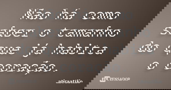 Não há como saber o tamanho do que já habita o coração.... Frase de abraatiko.