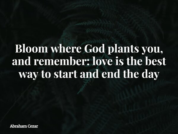 Bloom where God plants you, and remember: love is the best way to start and end the day... Frase de Abraham Cezar.
