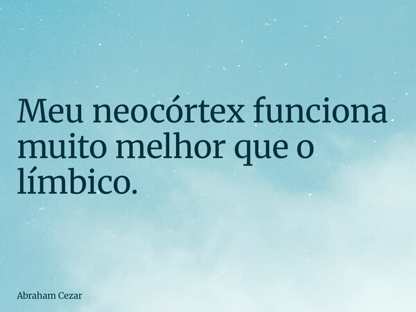 Meu neocórtex funciona muito melhor que o límbico.... Frase de Abraham Cezar.