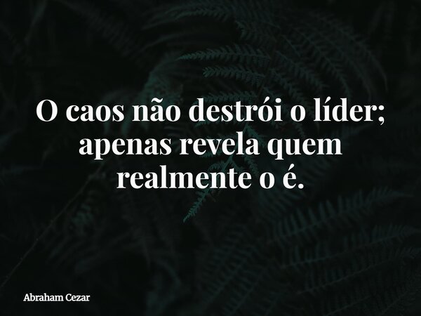 O caos não destrói o líder; apenas revela quem realmente o é.... Frase de Abraham Cezar.