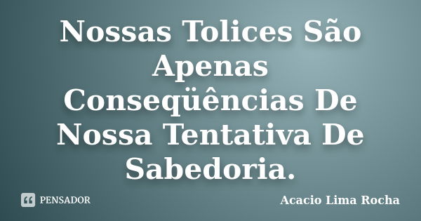 Nossas Tolices São Apenas Conseqüências De Nossa Tentativa De Sabedoria.... Frase de Acacio Lima Rocha.