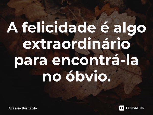 ⁠A felicidade é algo extraordinário para encontrá-la no óbvio.... Frase de Acassio Bernardo.