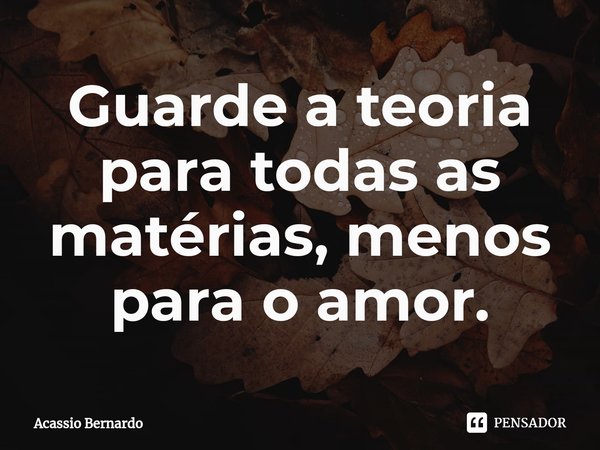 ⁠Guarde a teoria para todas as matérias, menos para o amor.... Frase de Acassio Bernardo.