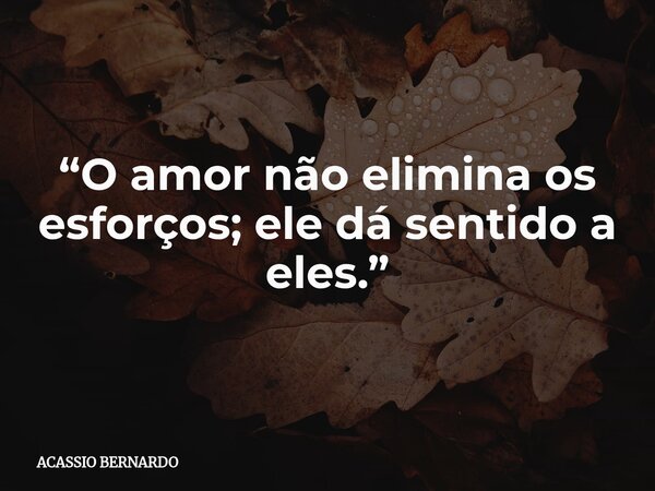 “O amor não elimina os esforços; ele dá sentido a eles.”... Frase de ACASSIO BERNARDO.