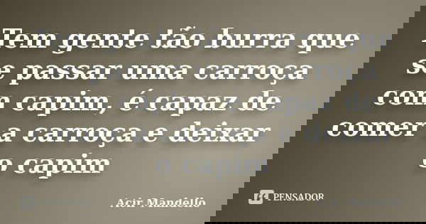 Tem gente tão burra que se passar uma carroça com capim, é capaz de comer a carroça e deixar o capim... Frase de Acir Mandello.