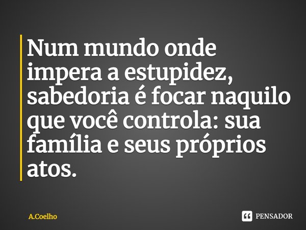 ⁠Num mundo onde impera a estupidez, sabedoria é focar naquilo que você controla: sua família e seus próprios atos.... Frase de A.Coelho.