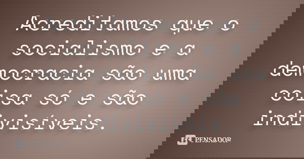 Acreditamos que o socialismo e a democracia são uma coisa só e são indivisíveis.