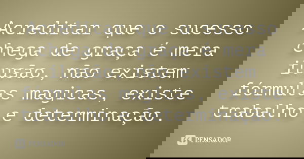 Acreditar que o sucesso chega de graça é mera ilusão, não existem fórmulas magicas, existe trabalho e determinação.