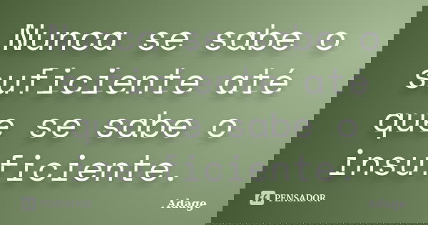 Nunca se sabe o suficiente até que se sabe o insuficiente.... Frase de Adage.