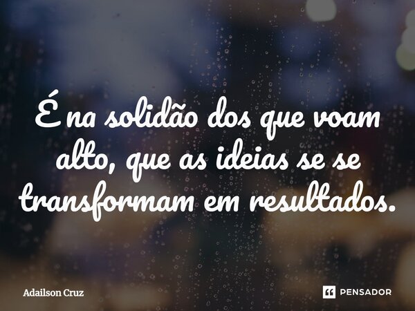⁠É na solidão dos que voam alto, que as ideias se se transformam em resultados.... Frase de ADAILSON CRUZ.