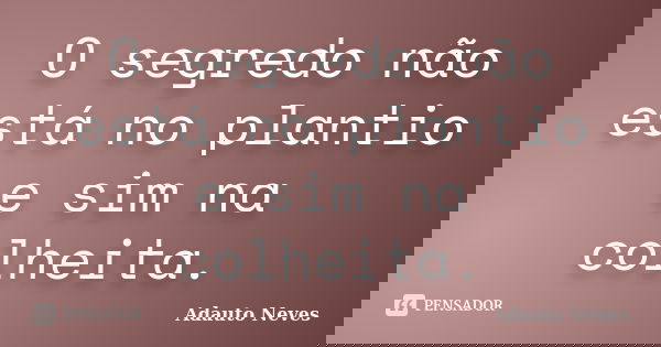 O segredo não está no plantio e sim na colheita.... Frase de Adauto Neves.