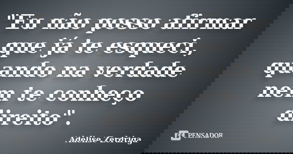 "Eu não posso afirmar que já te esqueci, quando na verdade nem te conheço direito".... Frase de Adelise Zerdriga.