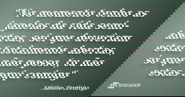 "No momento tenho as janelas da vida semi-abertas, sei que deveriam estar totalmente abertas, só que não posso, tu não estas aqui comigo"... Frase de Adelise Zerdriga.