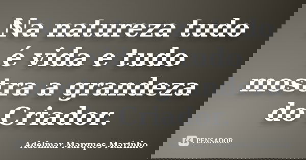 Na natureza tudo é vida e tudo mostra a grandeza do Criador.... Frase de adelmar marques marinho.
