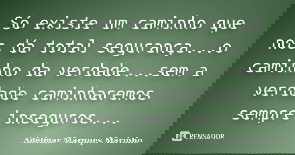 Só existe um caminho que nos dá total segurança...o caminho da verdade...sem a verdade caminharemos sempre inseguros...... Frase de adelmar marques marinho.