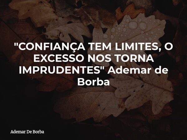 "CONFIANÇA TEM LIMITES, O EXCESSO NOS TORNA IMPRUDENTES" Ademar de Borba... Frase de Ademar De Borba.