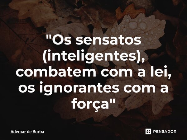 ⁠"Os sensatos (inteligentes), combatem com a lei, os ignorantes com a força"... Frase de Ademar de borba.