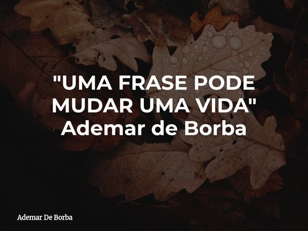 "UMA FRASE PODE MUDAR UMA VIDA" Ademar de Borba... Frase de Ademar De Borba.